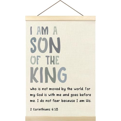 Retro Blue Inspirational Christian Wall Art Decor, I Am a Son of the King Religious Scripture Poster Hanger Frame for Boys Room Nursery Playroom Home Wall Decor, 12x16 Inch
