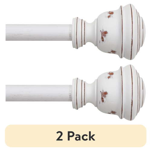 (2 pack) Mainstays 3/4" Faux Wood Urn Single Curtain Rod Set 30-84 in, White