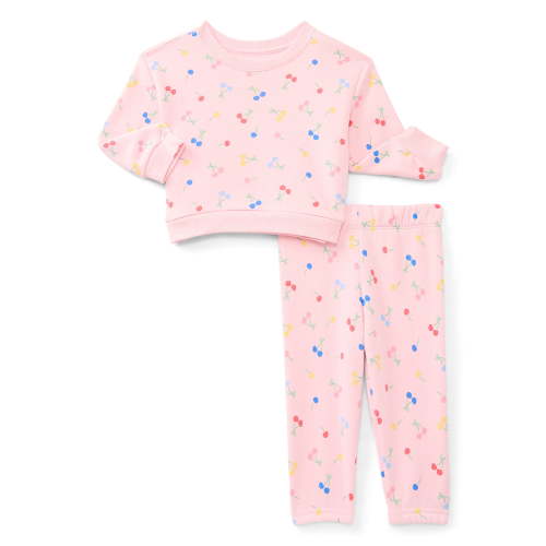 Wonder Nation Baby Girl Fleece Top & Pant, 2-piece Outfit Set, Sizes 6-24 Months