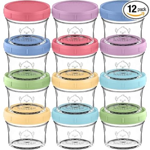 KeaBabies 12pk 4oz Glass Baby Food Containers with Lids, Leak-Proof (Nord)