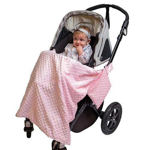 Stroller Blanket, J.L. Childress Cuddle 'N Cover - Soft Baby Blanket for Travel, Car Seat, & Strollers, All-Weather Sun & Shade Protection for Infant & Toddler, Silky & Minky Fabric - 30" x 30", Pink