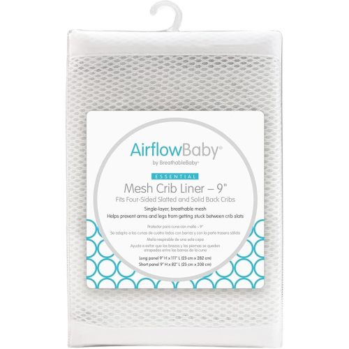 AirflowBaby Breathable Mesh Liner for Full-Size Cribs, 9"H (23cm) Essential 2mm Mesh, White (Size 4FS Covers 3 or 4 Sides)