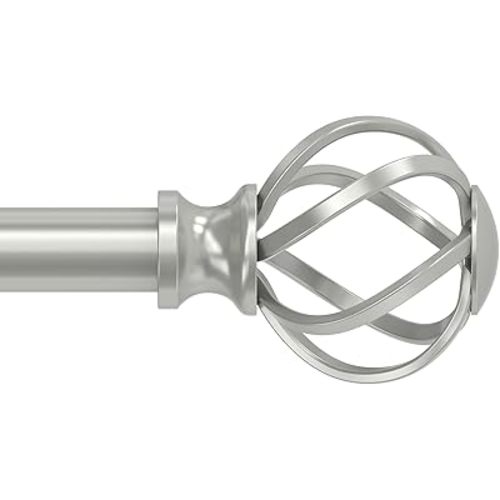 Curtain Rods for Windows 36 to 72 Inch(3-6 Feet),3/4" Diameter Silver Drapery Rods with Twisted Cage Finials,Size:36-72 Inch
