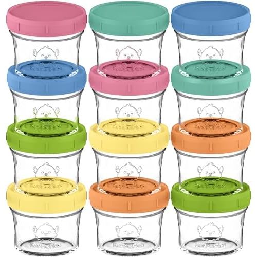 KeaBabies 12pk 4oz Glass Baby Food Containers with Lids, BPA-Free, Kea