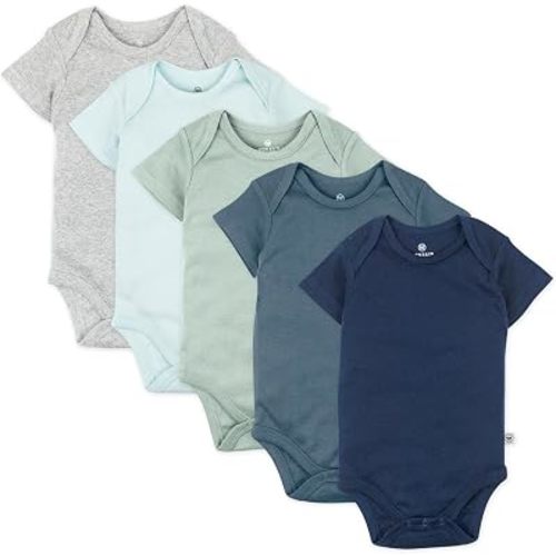 HonestBaby 5-Pack Short Sleeve Bodysuits One-piece 100% Organic Cotton for Infant Baby Boys, Ombre Blues, 6-9 Months