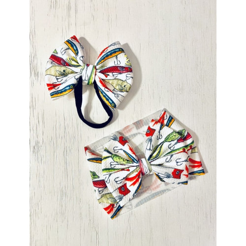 Fish Lures Bow: Nylon headband, Headwrap, Piggies or Clip Bow