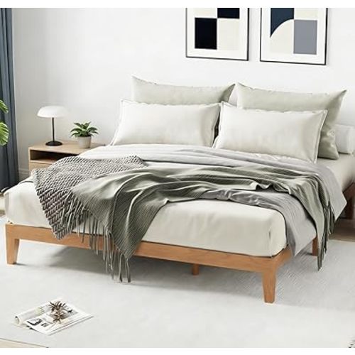 12 Inch King Size Wood Bed Frame, Sturdy Bed Frame Platform with Wood Slat Support, No Box Spring Needed, Pine