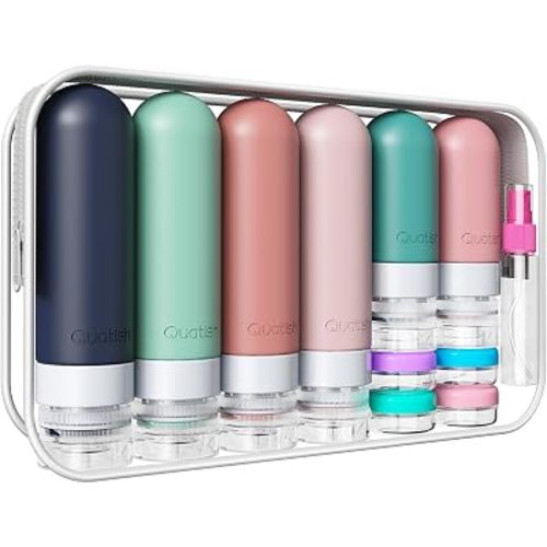 Quatish 20 Pack Travel Bottles for Toiletries, Original Patented, TSA Approved Travel Size Containers, Leak Proof Silicone Shampoo and Conditioner Bottles Women & Men, Airplane Essentials, Morandi
