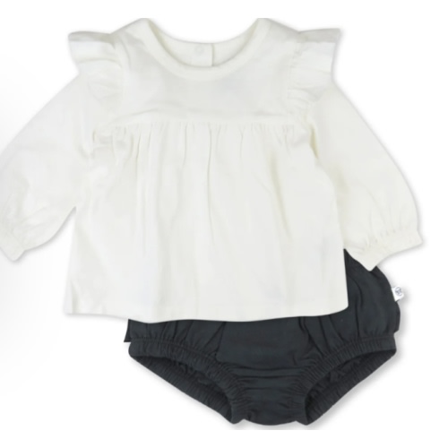 Long Sleeve Ruffle Shoulder Top with Bloomer Set | Honest Baby Clothing