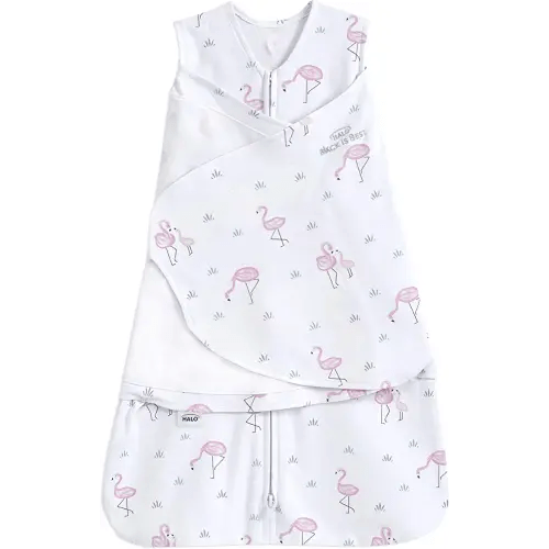 HALO 100% Cotton Sleepsack Swaddle, 3-Way Adjustable Wearable Blanket, TOG 1.5, Flamingos, Newborn, 0-3 Months