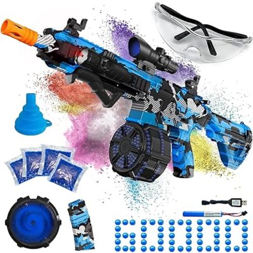 Electric Gel Ball Blaster, High Speed Automatic Splatter Ball Blaster with 40000+ and Goggles, JIFTOK Rechargeable Splatter Ball Toys for Outdoor Activities Shooting Game Party Favors-Blue Black