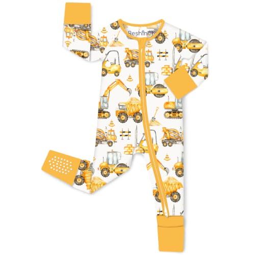 babee Reshinee Bamboo Viscose Baby Footie Pajama, Zipper Sleeper Boys Girls | Sleep & Play Romper with 2-Way Zipper, Fold-Over Mittens & Foot Cuffs with Grips, Tagless, Convertible, All-Season, 0-24M