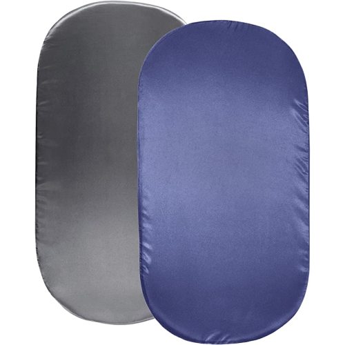 SiinvdaBZX 2 Pcs Satin Bassinet Sheets for Baby Boy, Silky Soft Bassinet Fitted Sheets for Hourglass, Oval & Rectangular Bassinet Mattress (Grey & Navy)