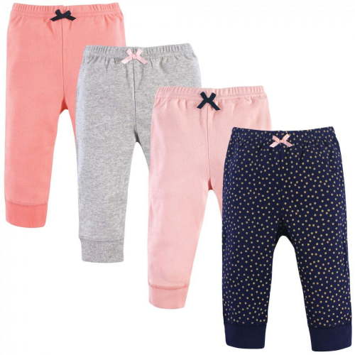 Luvable Friends Baby and Toddler Girl Cotton Pants 4pk, Gold Dot, 3-6 Months