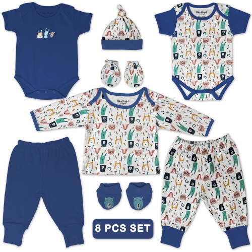 Baby Bright Newborn Essentials Must Have Clothes for Baby Boy, Outfit Gifts for Infant, Baby Shower Gift, 8-Pieces, Size 0-3 Months