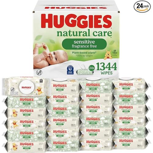 Huggies Natural Care Sensitive Baby Wipes, Unscented, Hypoallergenic, 99% Purified Water, 24 Soft Packs of 56 (1344 Wipes Total)
