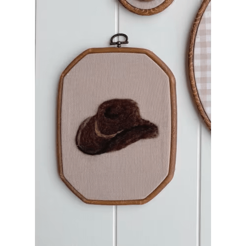 Cowboy Hat Nursery Decor – Needle Felt Art Embroidery Hoop