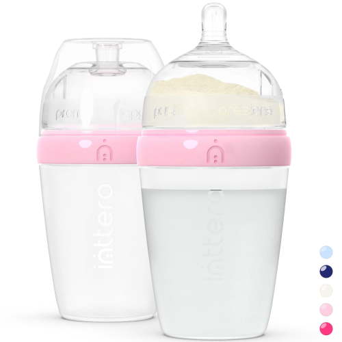 Inttero Pre-loadable Anti-Colic Baby Bottle, 9oz, 2-Pack, Cute Pink