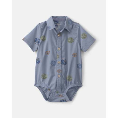 Baby Boy Patchwork Poplin Short-Sleeve Button-Down Bodysuit - Blue - OshKosh B'gosh | Carter's