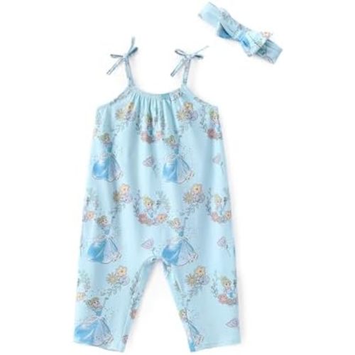 Disney Frozen Elsa Princess Minnie Stitch Marie Girls Romper with Bow Tie Strap and Headband Cute Jumpsuit for Baby & Toddler