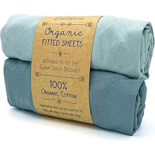 100% Organic Cotton Bassinet Sheets (Set of 2) for The Guava Lotus Travel Bassinet - Baby and Newborn, Fitted Bassinet Sheets, for Boys & Girls (Blue Tones)
