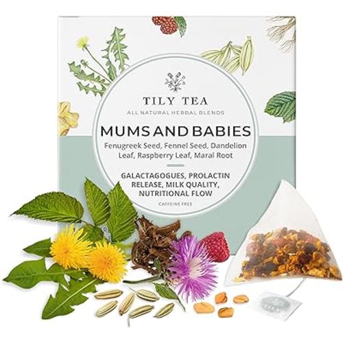 Tily Tea Mums and Babies Herbal Tea - Postnatal Lactation Tea - Caffeine Free - Suitable for Breastfeeding Mothers - 10 Plastic-Free Tea Bags