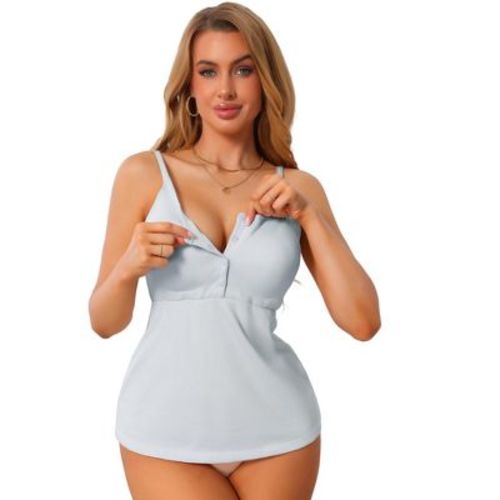 INSPIRE CHIC Women's Built-in Bras Padded Maternity Nursing Camisole Adjustable Spaghetti Straps Pregnancy Tank Tops X-Large Light Blue