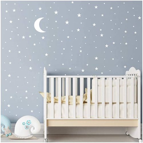 Moon and Stars Wall Decal Vinyl Sticker for Kids Boy Girls Baby Room Decoration Good Night Nursery Wall Decor Home House Bedroom Design YMX16 (White)