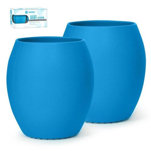 Silicone Sippy Cups For Infant’s First Stage Training -2 Pack No Spill Sippy Cups For Toddlers - Baby Sippy Cup For Led Weaning, BPA Free (Dark Blue)