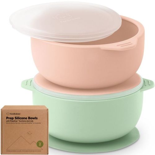 2-Pack Prep Baby Bowls with Suctions & Lids, Silicone Bowls for Baby Boy, Girl, Toddler Suction Bowl, Kids Bowl BPA-Free (Mellow)