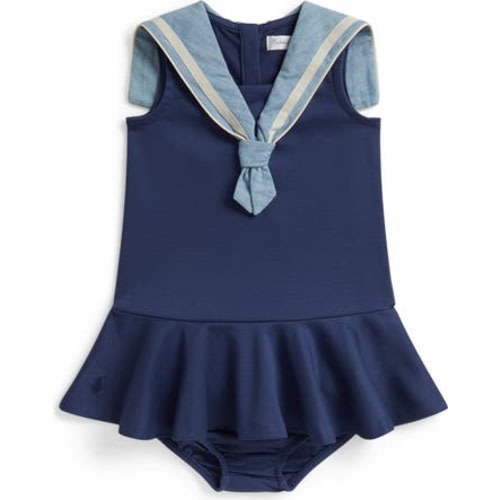 Sailor Collar Drop Waist Dress with Bloomers, 9M