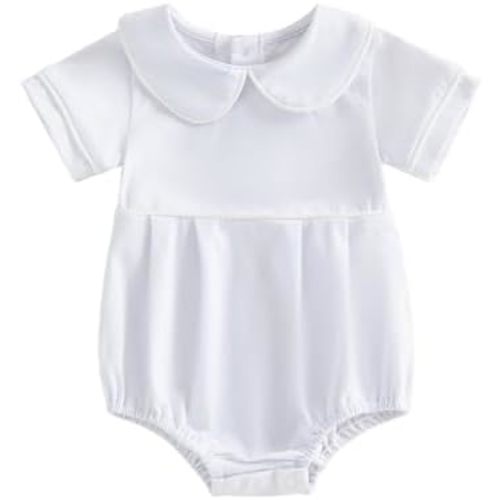 Newborn Baby Boy Girl Clothes Short Sleeve Solid Bubble Romper Doll Collar Bodysuit Shirt Summer Outfit 0-18M