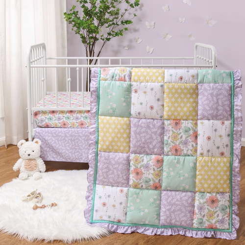The Peanutshell Nursery Crib Bedding Set for Baby Girls, Fresh Floral 3 Pieces