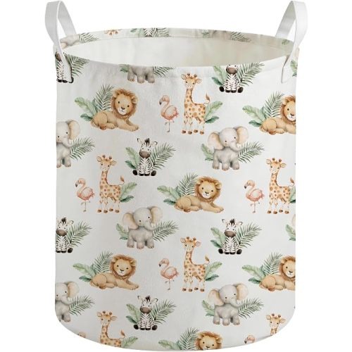 Jungle Animal Laundry Basket, Baby Safari Nursery Laundry Hamper for Boys Girls Room, Waterproof Clothes Toys Storage Bin Organizer for Kids Bedroom Playroom Nursery