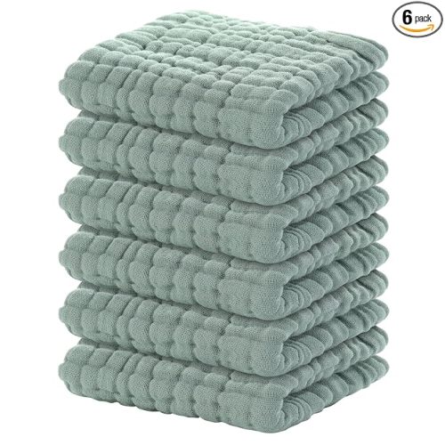 Yoofoss Muslin Baby Washcloths 100% Organic Cotton Face Towels 6 Pack Wash Cloths for Baby 12x12in Soft and Absorbent Baby Wipes (Dark Green)