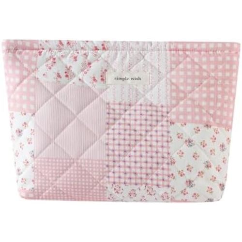 uekeboag Quilted Floral Cotton Makeup Pouch,Coquette Quilted Cosmetic Bag for Women and Girls, Aesthetic Organizer Bag, Flower Cute Travel Toiletry Bags(Patchwork Pink)