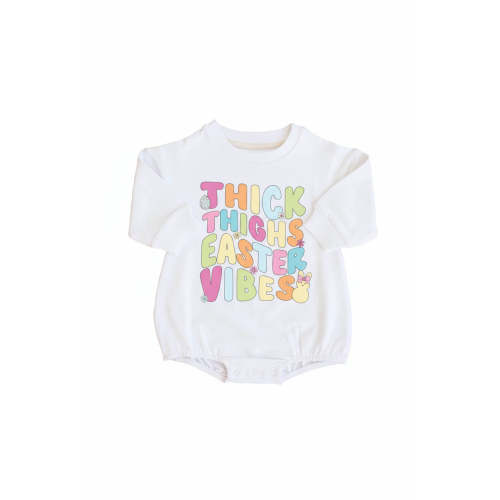 Thick Thighs Easter Vibes Sweatshirt Bubble Romper | White