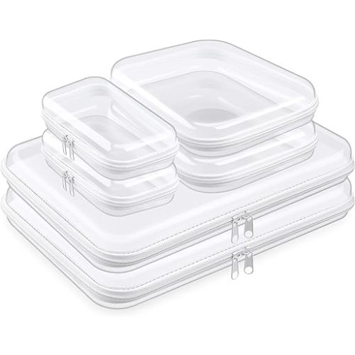 Sanwuta 6 Pcs Clear Hard Zipper Case Plastic Zipper Pouches Transparent Makeup Bag Pencil Case Pouches Toiletry Diaper Bag for Travel Toy Storage Organizer Bins(Clear,Three Sizes)