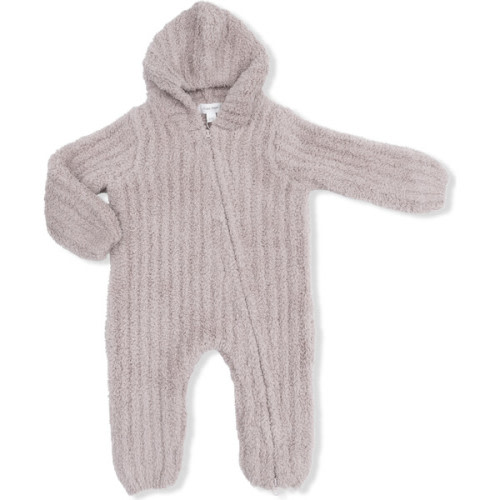 Chenille Hooded Romper with Striped Texture, Stone - Angel Dear | Maisonette