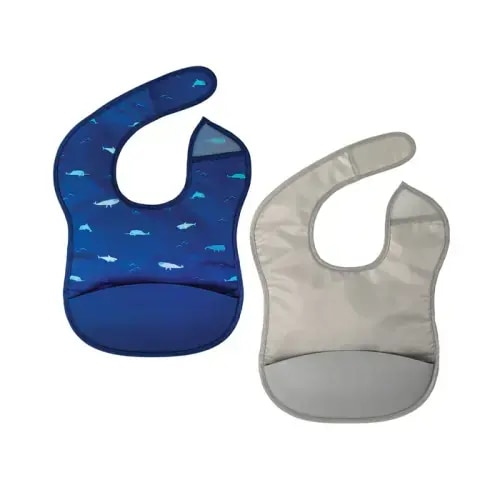Mess-proof Silicone Pocket Bibs 2 Pack – Ocean Life & Grey