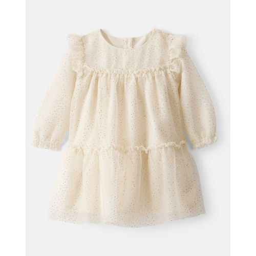 Baby Girl Sparkle Polka Dot Tulle Long-Sleeve Dress - Ivory - Carter's | Carter's