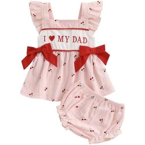 Mubineo Baby Girl Cute Father's Day Outfits I Love My Dad Summer Clothes Ruffle Shirt Tops Dress Short Bloomers Outfit