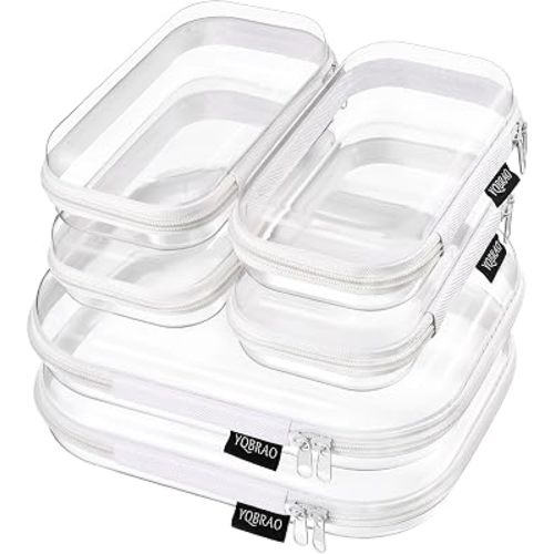 YQBRAO Clear Hard Shell Zipper Cases, Diaper Bag Organizer, 2M 4S, White