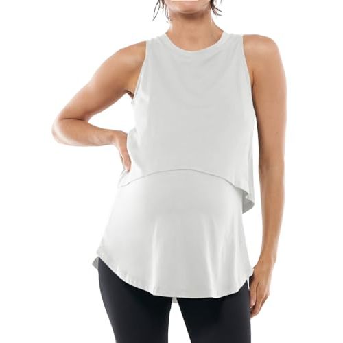 Tankaneo Womens Summer Maternity Nursing Tank Tops Sleeveless Double Layer Breastfeeding Shirt Pregnancy Clothes