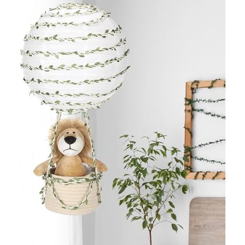 Safari Hot Air Balloon Decor Handmade Jungle Hot Air Balloon Nursery Decor Lampshade Light Shade for Hanging Room Birthday Party Baby Shower Decorations Gift (Lion)