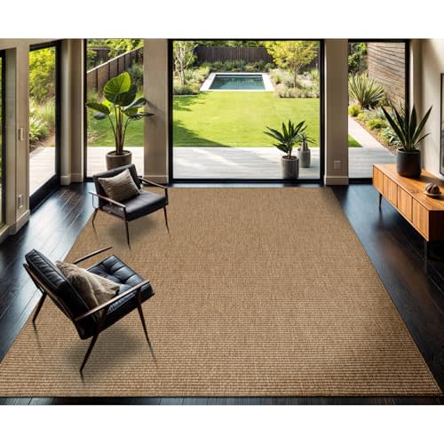 CAMILSON Easy Jute Rug 5x7, Indoor Outdoor Natural Color Farmhouse Area Rugs for Living Room Patio and Kitchen Rug, Solid Boho Woven Design, Easy-Cleaning, Washable Outside Carpet Alfombras (5 x 7)