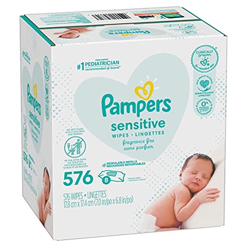 Baby Wipes, Pampers Sensitive Water Based Baby Diaper Wipes, Hypoallergenic and Unscented, 8 Refill Packs (Tub Not Included), 72 each, Pack of 8 (Packaging May Vary)