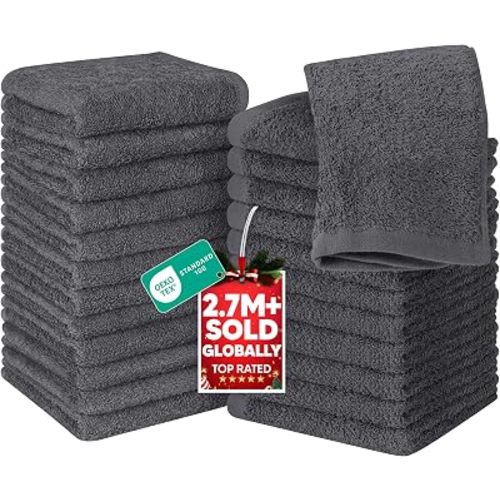 Utopia Towels 24 Pack Washcloths, 12x12 in, 100% Cotton, Grey
