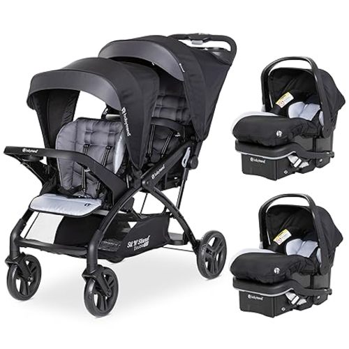 Baby Trend Double Stroller with 2 EZ-Lift Plus Infant Car Seats, Sit N' Stand, Stormy - Portable and Lightweight Stroller Duo and Car Seat Travel System Tandem
