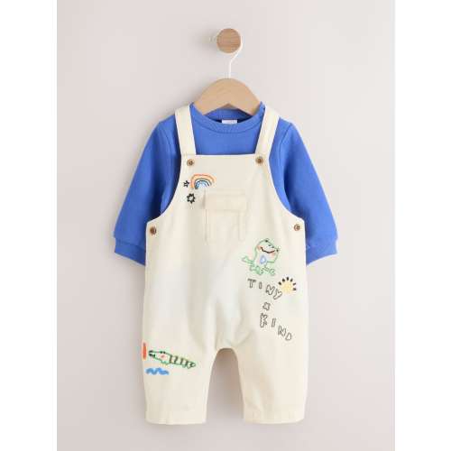 Neutral/Blue Characters Baby Twill Dungarees and Bodysuit Set (0mths-2yrs)